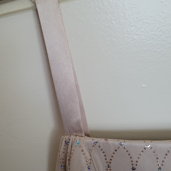 Dress Barn Pink Gold Dress Ribbon, Sequins, Rhinestones, Tulle Size 8 Petite - Picture 6 of 12